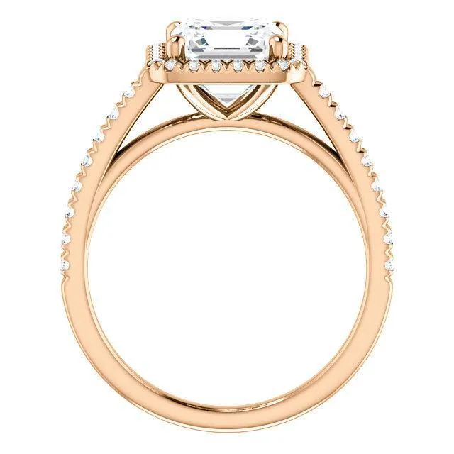 Asscher Moissanite Diamond Accent Ice Halo Cathedral Ring