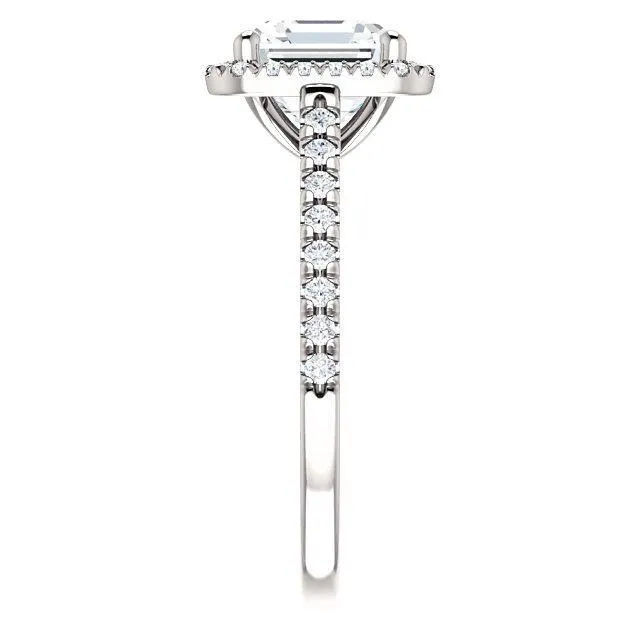 Asscher Moissanite Diamond Accent Ice Halo Cathedral Ring