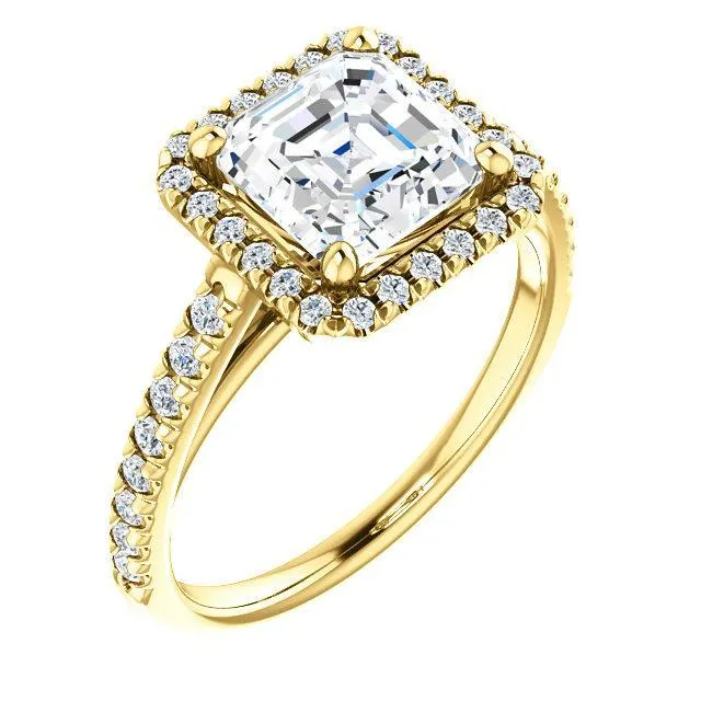 Asscher Moissanite Diamond Accent Ice Halo Cathedral Ring