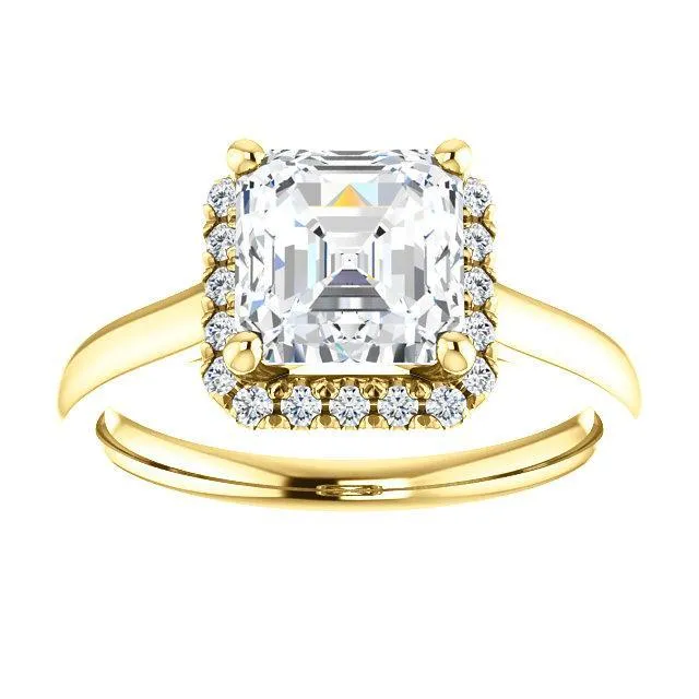 Asscher Moissanite Diamond Accent Ice Halo French-Set Ring