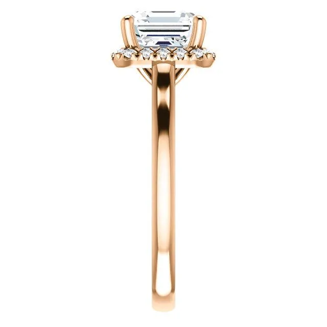 Asscher Moissanite Diamond Accent Ice Halo French-Set Ring