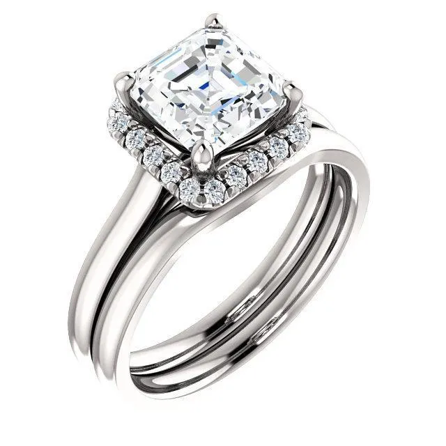 Asscher Moissanite Diamond Accent Ice Halo French-Set Ring