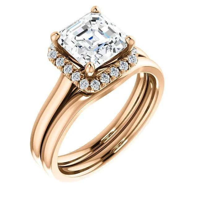 Asscher Moissanite Diamond Accent Ice Halo French-Set Ring