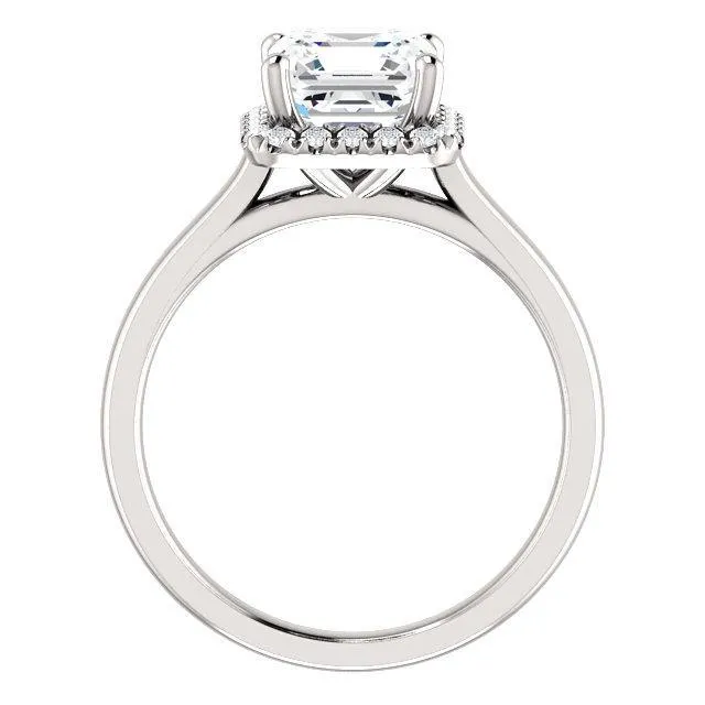 Asscher Moissanite Diamond Accent Ice Halo French-Set Ring