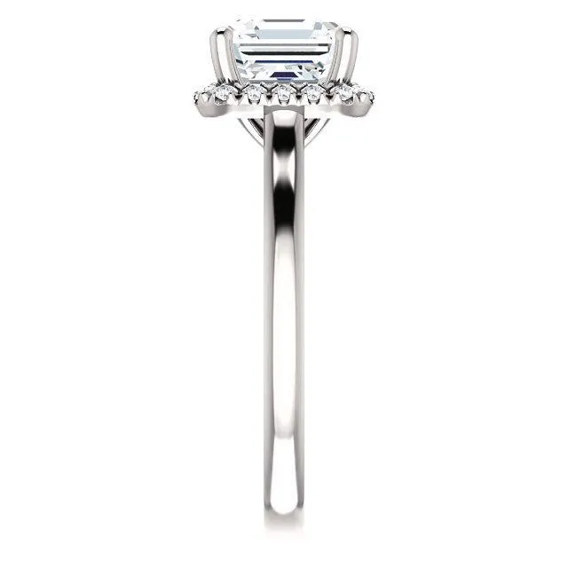 Asscher Moissanite Diamond Accent Ice Halo French-Set Ring