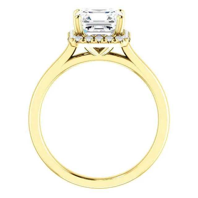 Asscher Moissanite Diamond Accent Ice Halo French-Set Ring