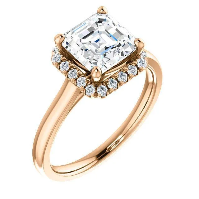 Asscher Moissanite Diamond Accent Ice Halo French-Set Ring