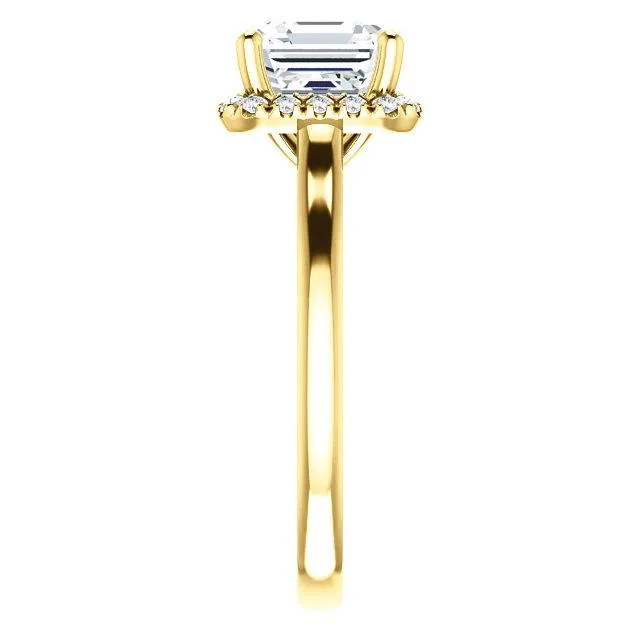 Asscher Moissanite Diamond Accent Ice Halo French-Set Ring