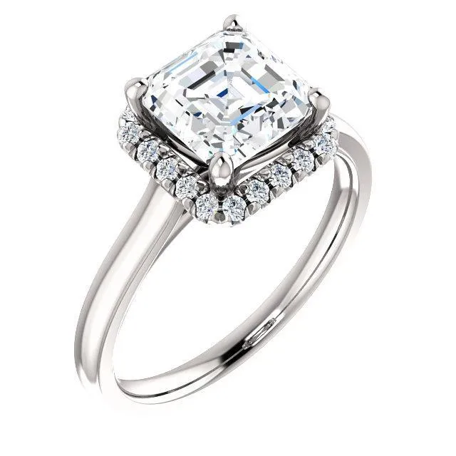 Asscher Moissanite Diamond Accent Ice Halo French-Set Ring
