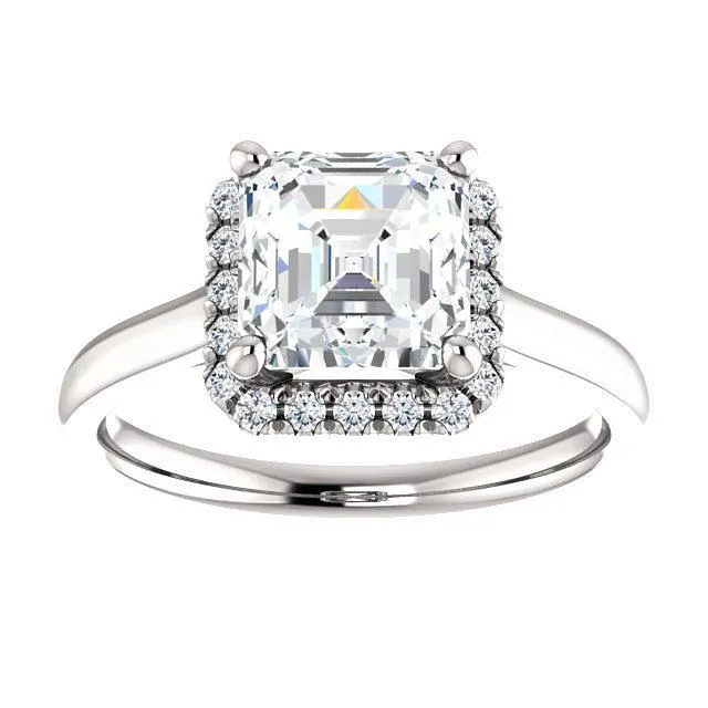 Asscher Moissanite Diamond Accent Ice Halo French-Set Ring
