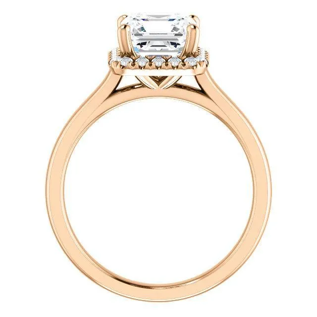 Asscher Moissanite Diamond Accent Ice Halo French-Set Ring