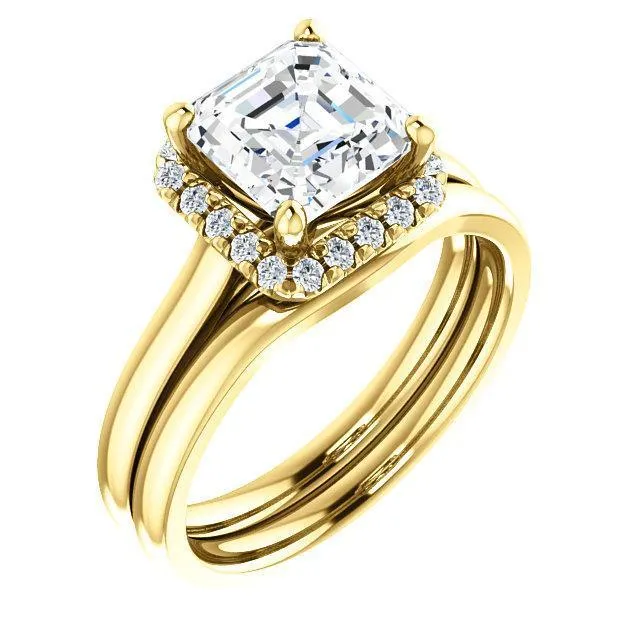 Asscher Moissanite Diamond Accent Ice Halo French-Set Ring