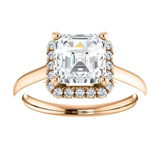 Asscher Moissanite Diamond Accent Ice Halo French-Set Ring