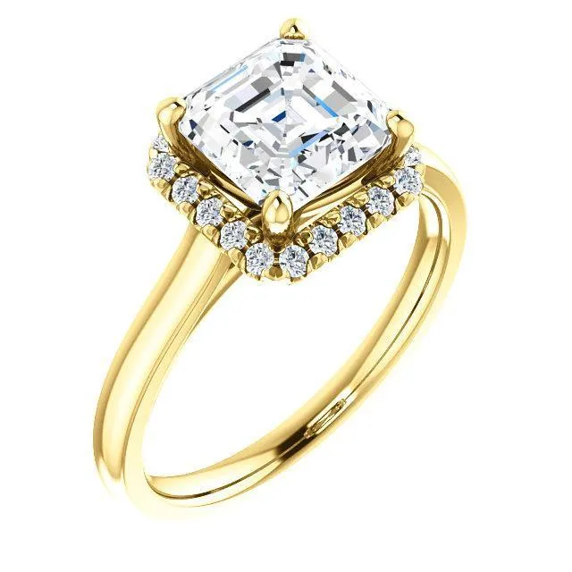 Asscher Moissanite Diamond Accent Ice Halo French-Set Ring