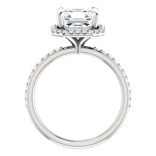Asscher Moissanite Diamond Accent Ice Halo Ring