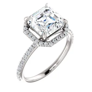 Asscher Moissanite Diamond Accent Ice Halo Ring