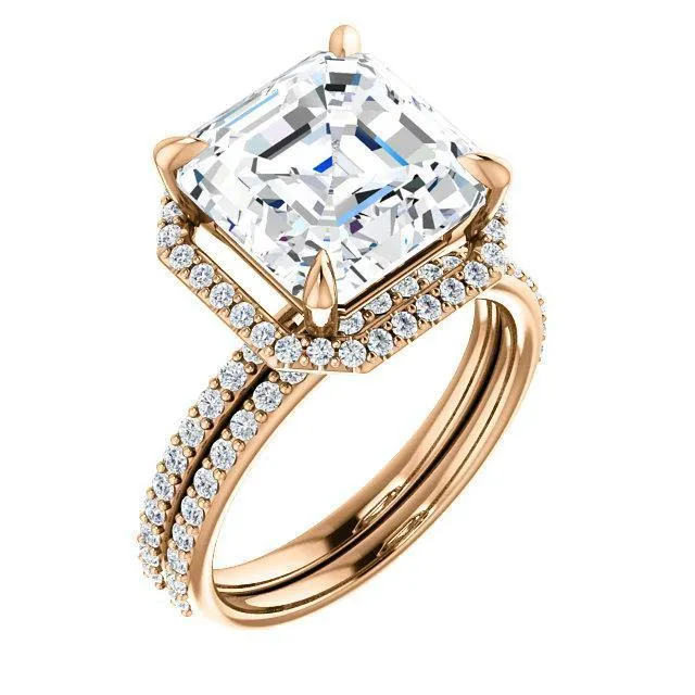 Asscher Moissanite Diamond Accent Ice Halo Ring