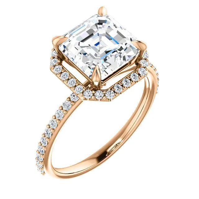 Asscher Moissanite Diamond Accent Ice Halo Ring