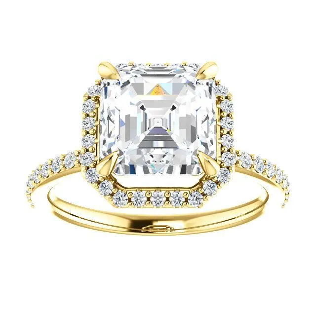 Asscher Moissanite Diamond Accent Ice Halo Ring