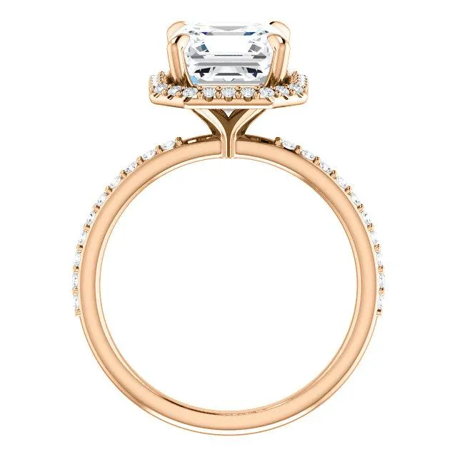Asscher Moissanite Diamond Accent Ice Halo Ring
