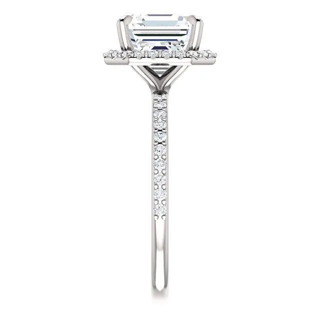 Asscher Moissanite Diamond Accent Ice Halo Ring