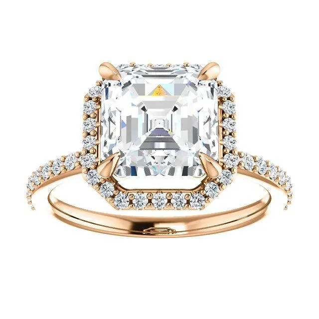 Asscher Moissanite Diamond Accent Ice Halo Ring