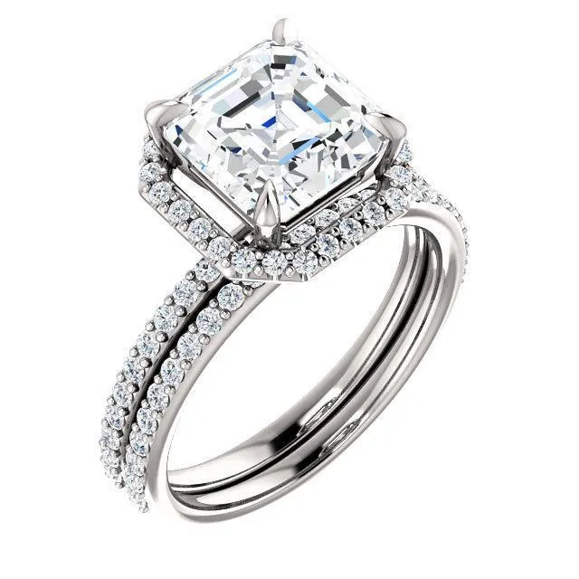 Asscher Moissanite Diamond Accent Ice Halo Ring