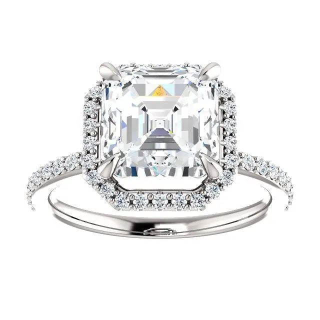 Asscher Moissanite Diamond Accent Ice Halo Ring