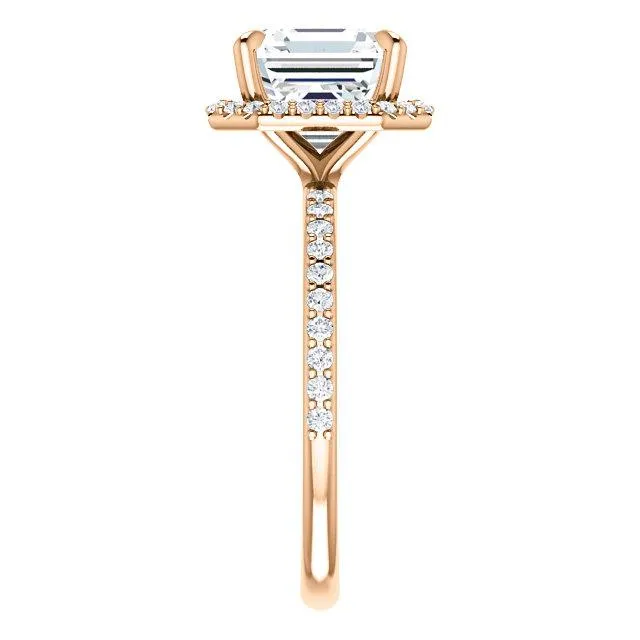 Asscher Moissanite Diamond Accent Ice Halo Ring
