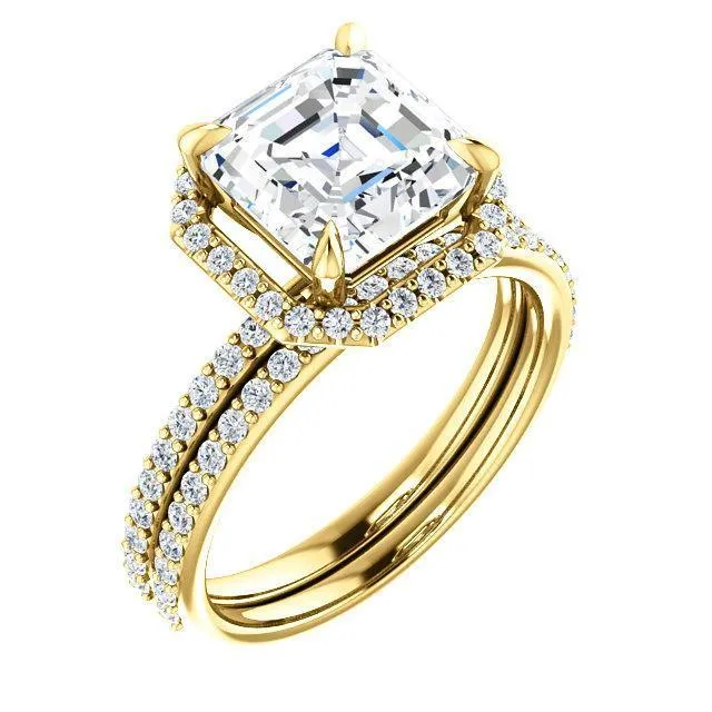 Asscher Moissanite Diamond Accent Ice Halo Ring