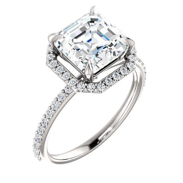 Asscher Moissanite Diamond Accent Ice Halo Ring