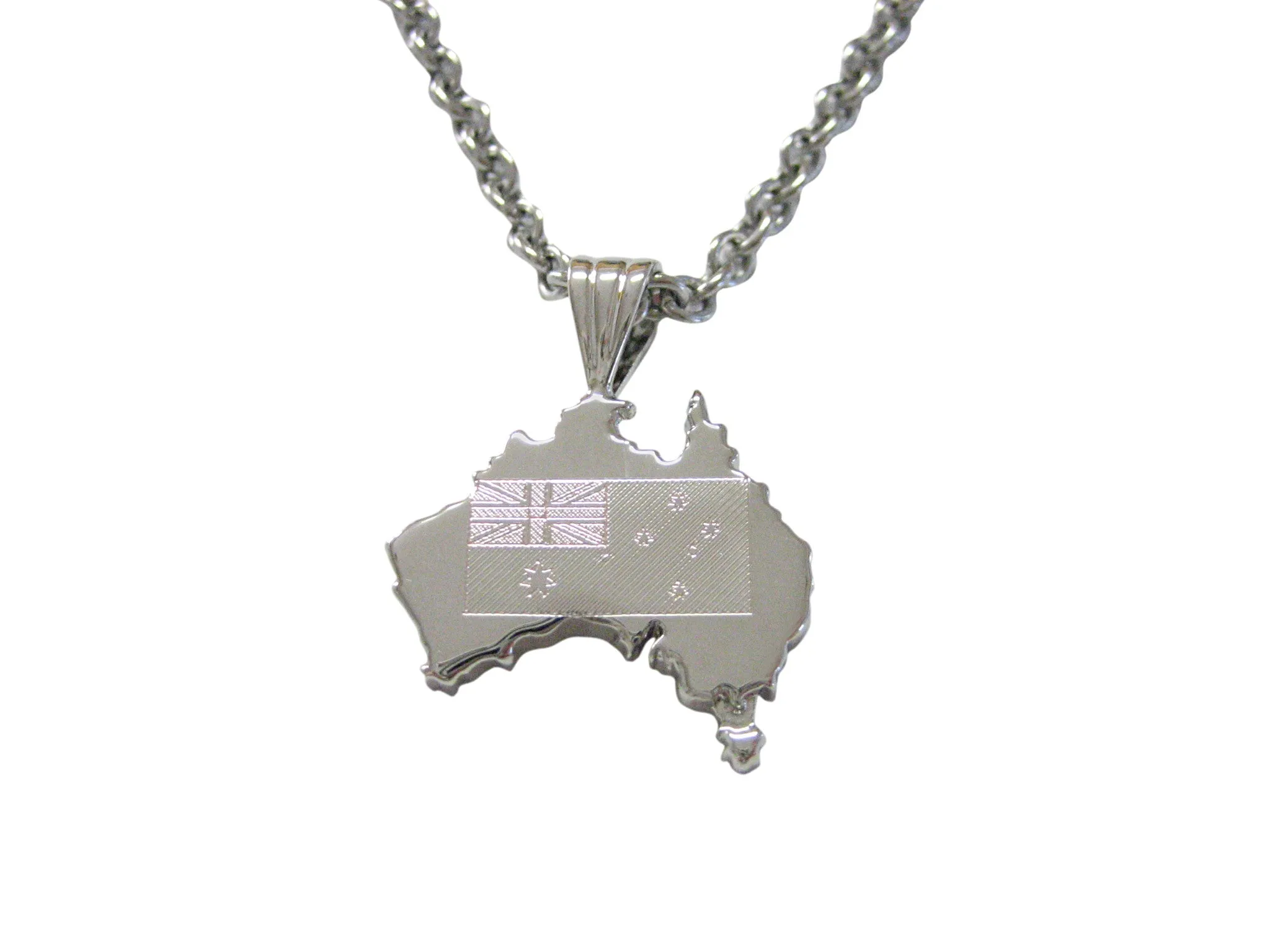 Australia Map Shape and Flag Design Pendant Necklace