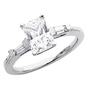 Baguette Accented Wedding Band in 14k White Gold, Size 7