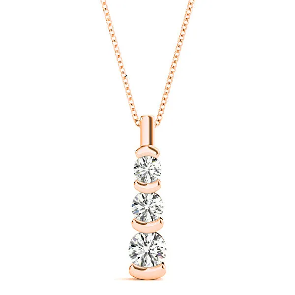 Bar Set 1.00 ctw Graduated Diamond Three Stone Necklace Pendant