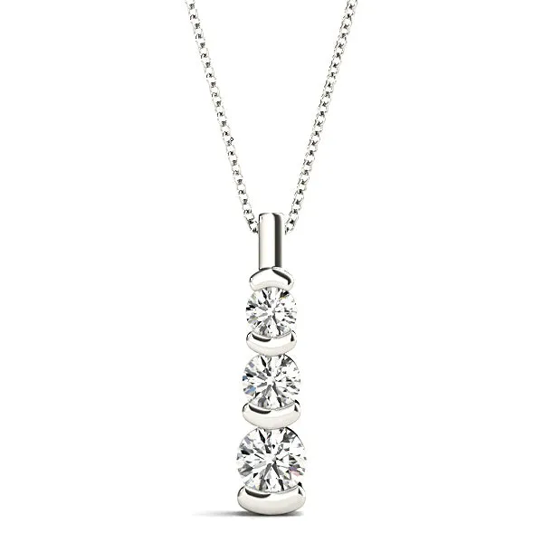 Bar Set 1.00 ctw Graduated Diamond Three Stone Necklace Pendant