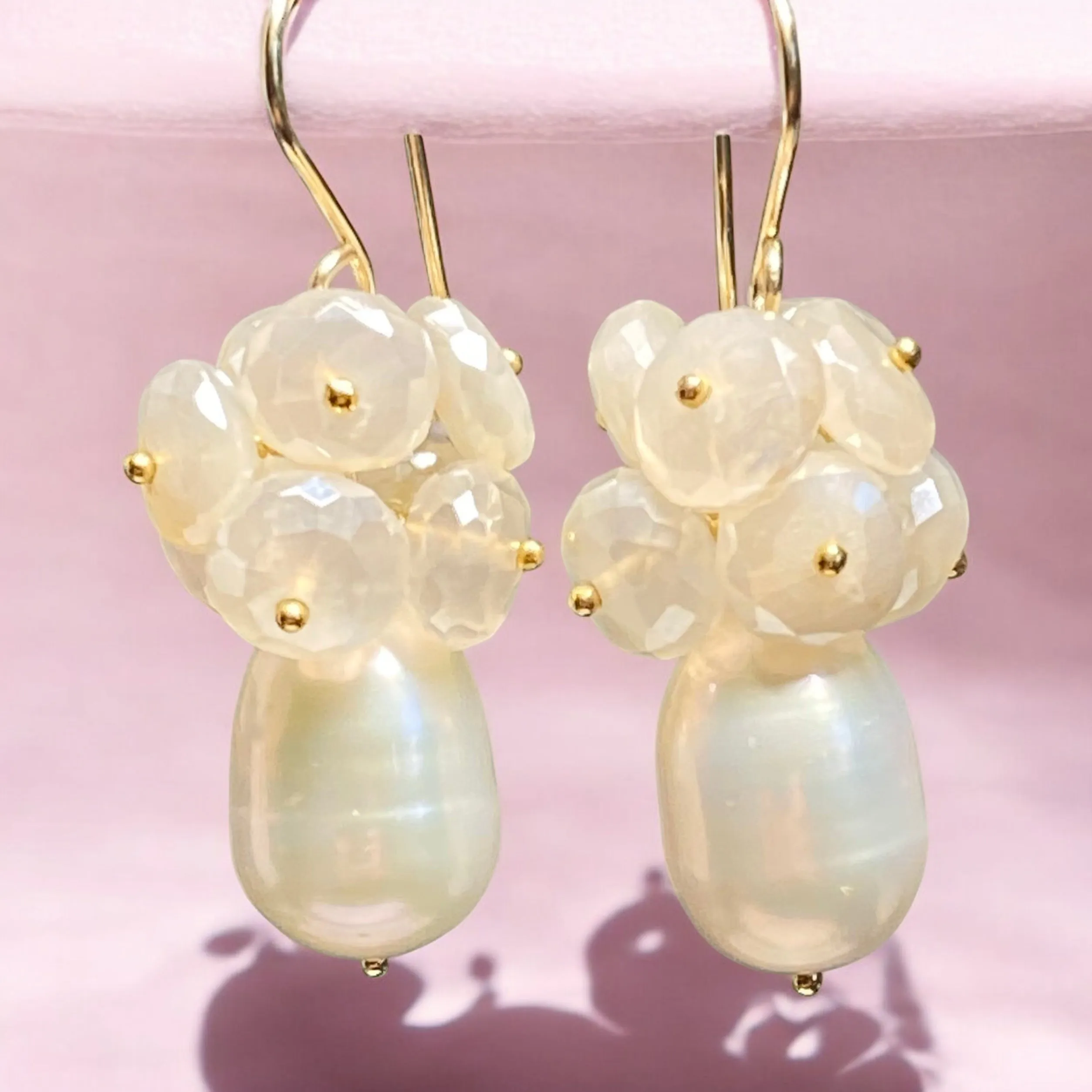 Baroque Pearl and Mystic Moonstone Gemstone Earrings