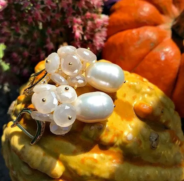 Baroque Pearl and Mystic Moonstone Gemstone Earrings