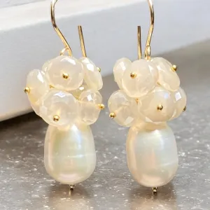 Baroque Pearl and Mystic Moonstone Gemstone Earrings