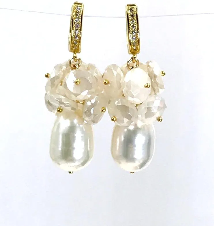 Baroque Pearl and Mystic Moonstone Gemstone Earrings