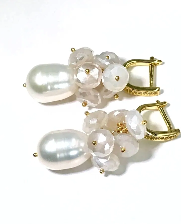 Baroque Pearl and Mystic Moonstone Gemstone Earrings