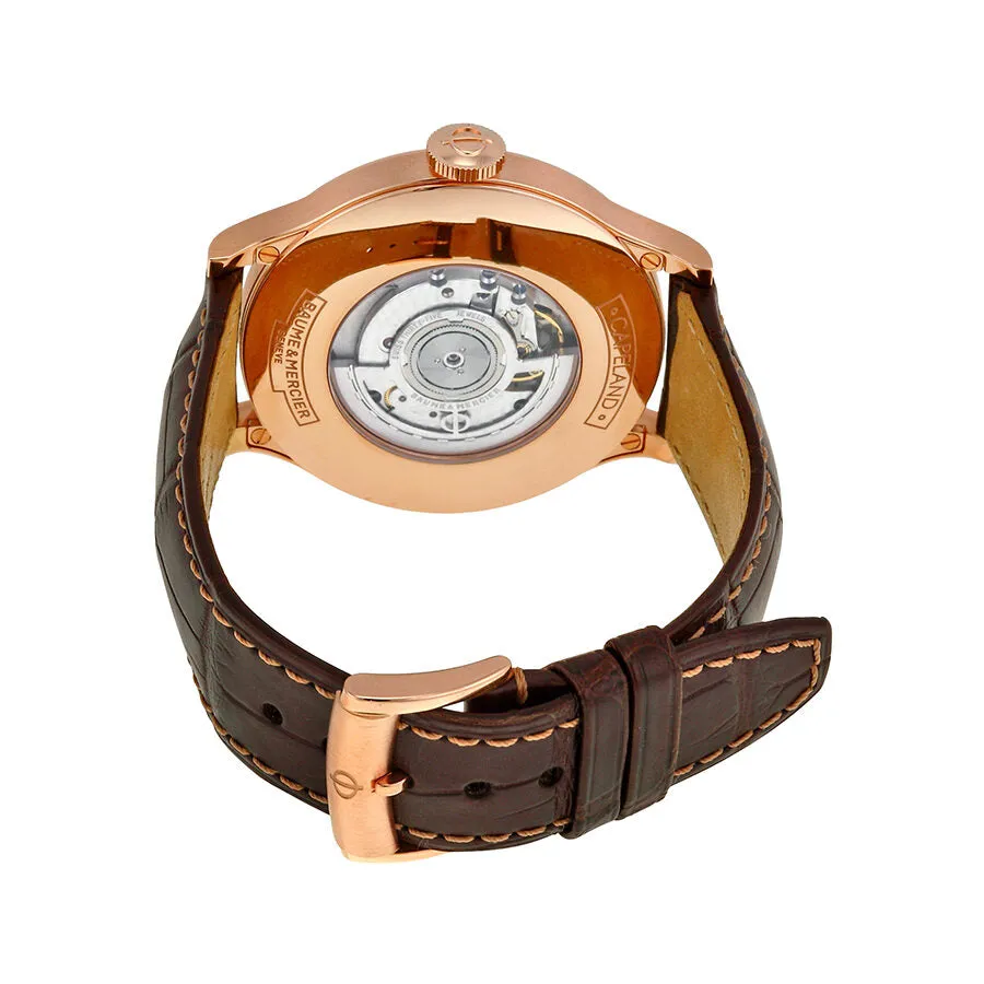 Baume And Mercier Capeland Worldtimer Beige Dial 18kt Rose Gold Brown Leather Men's Watch 10107 A10107