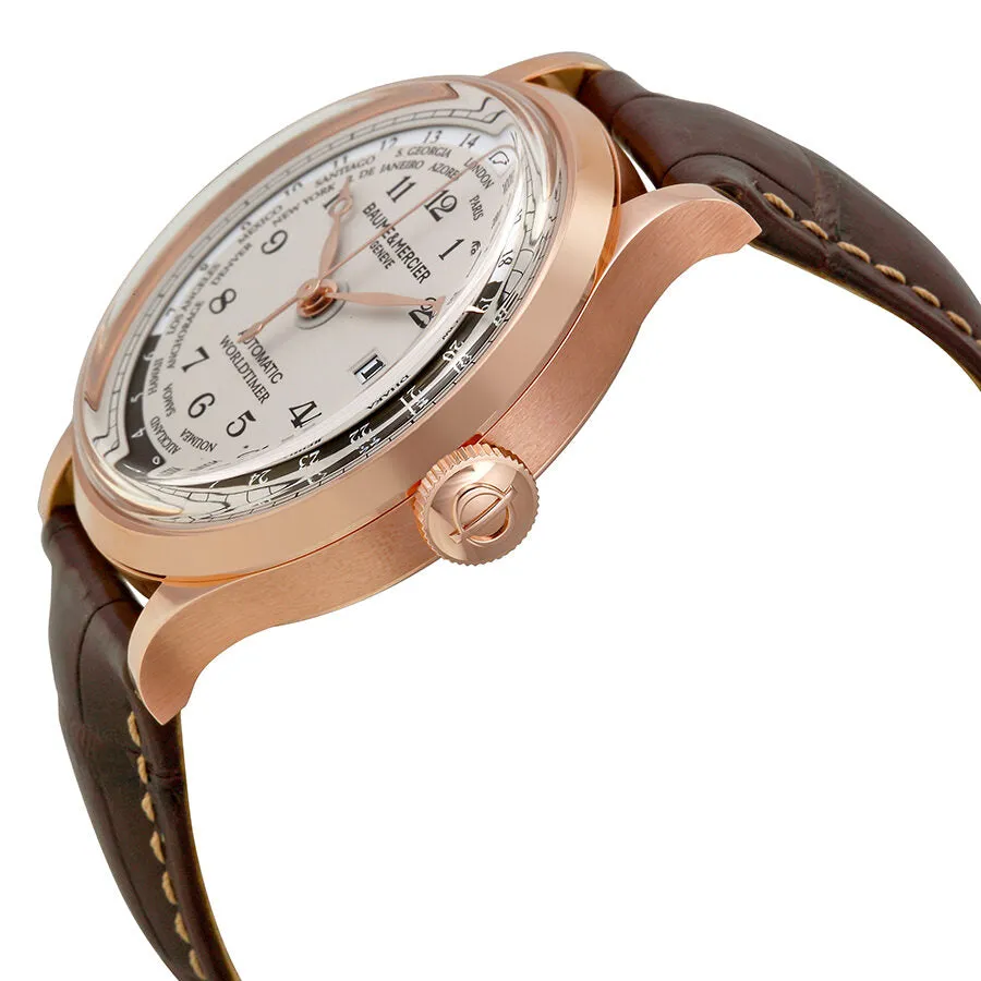 Baume And Mercier Capeland Worldtimer Beige Dial 18kt Rose Gold Brown Leather Men's Watch 10107 A10107