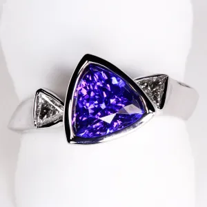 Beautiful Trilliant Tanzanite Ring With Trilliant Diamonds