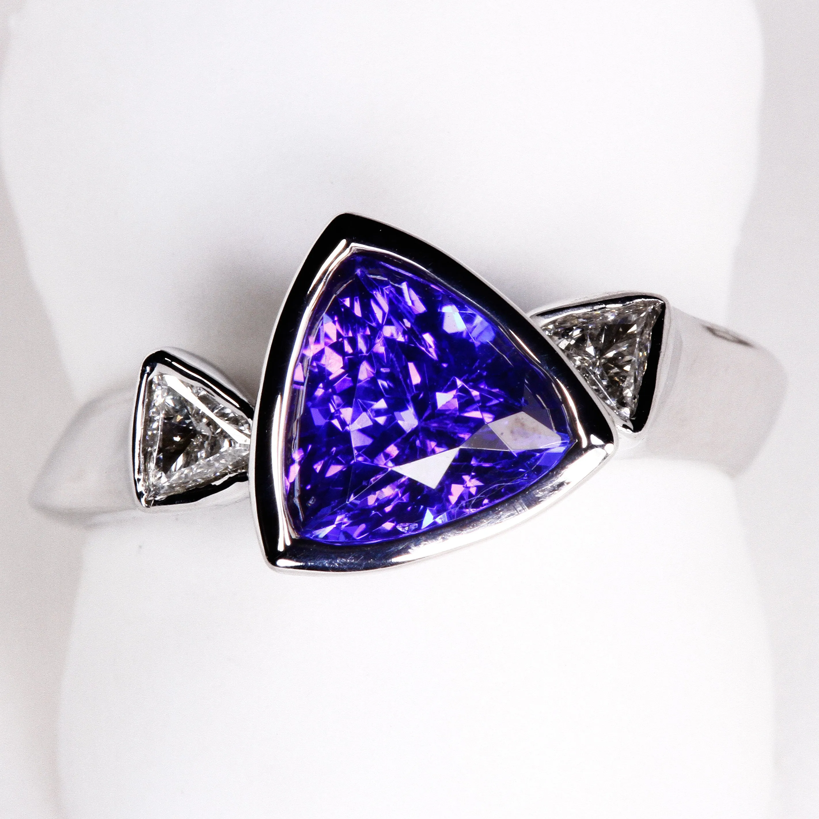 Beautiful Trilliant Tanzanite Ring With Trilliant Diamonds