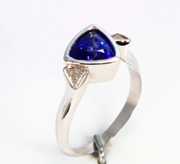 Beautiful Trilliant Tanzanite Ring With Trilliant Diamonds