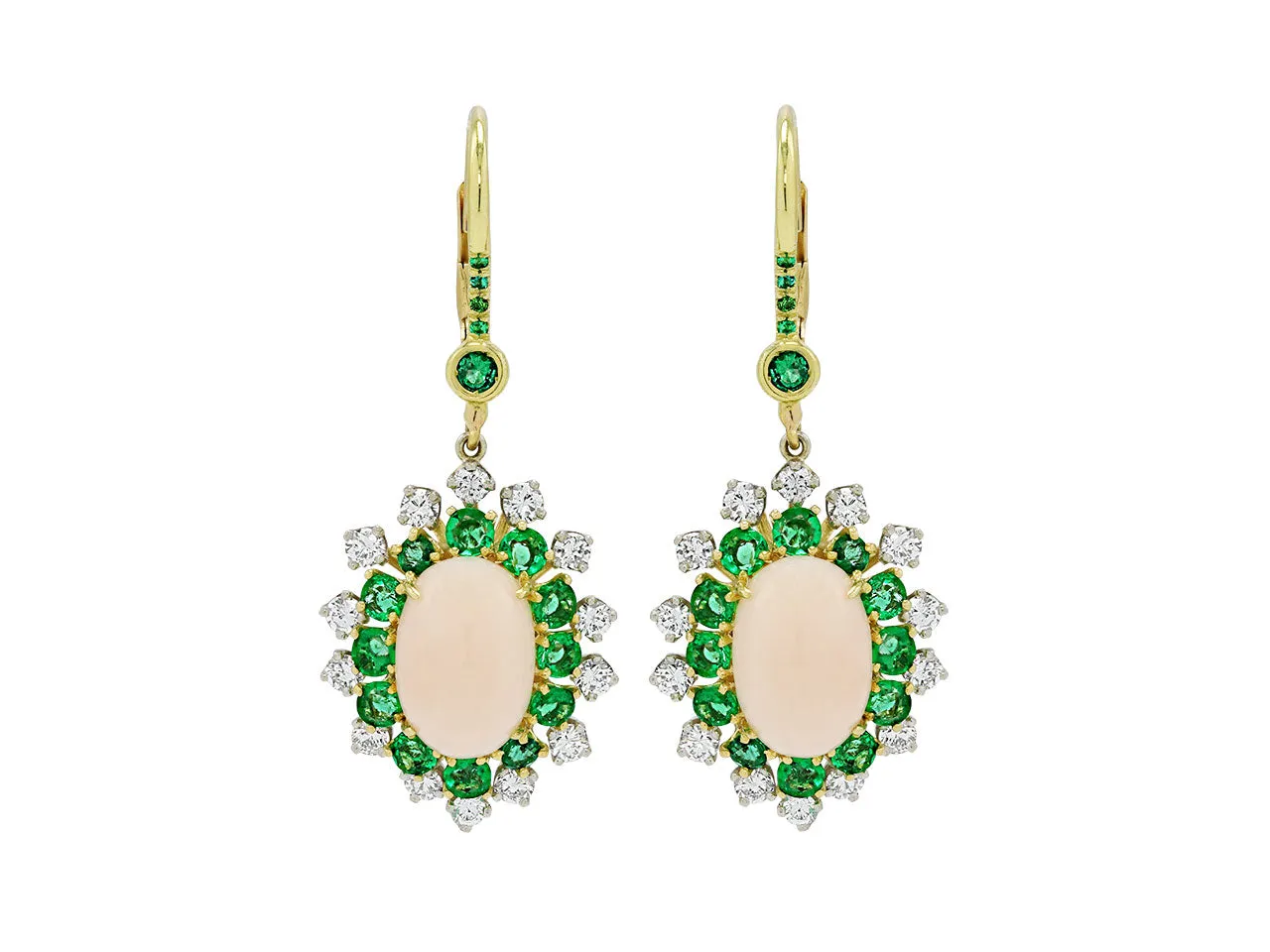 Beladora 'Bespoke' Coral, Emerald and Diamond Earrings in 18K