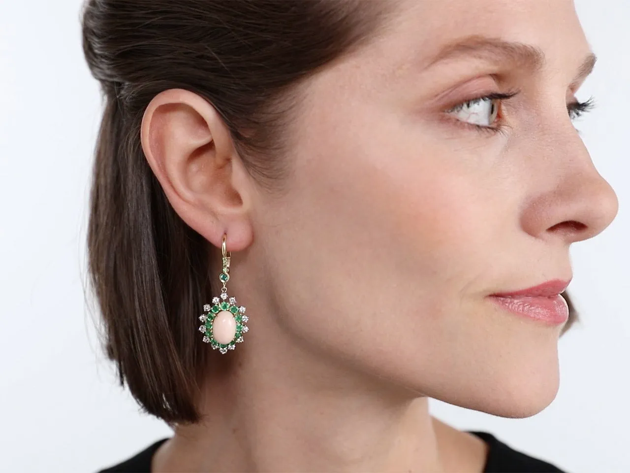 Beladora 'Bespoke' Coral, Emerald and Diamond Earrings in 18K