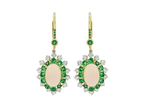 Beladora 'Bespoke' Coral, Emerald and Diamond Earrings in 18K