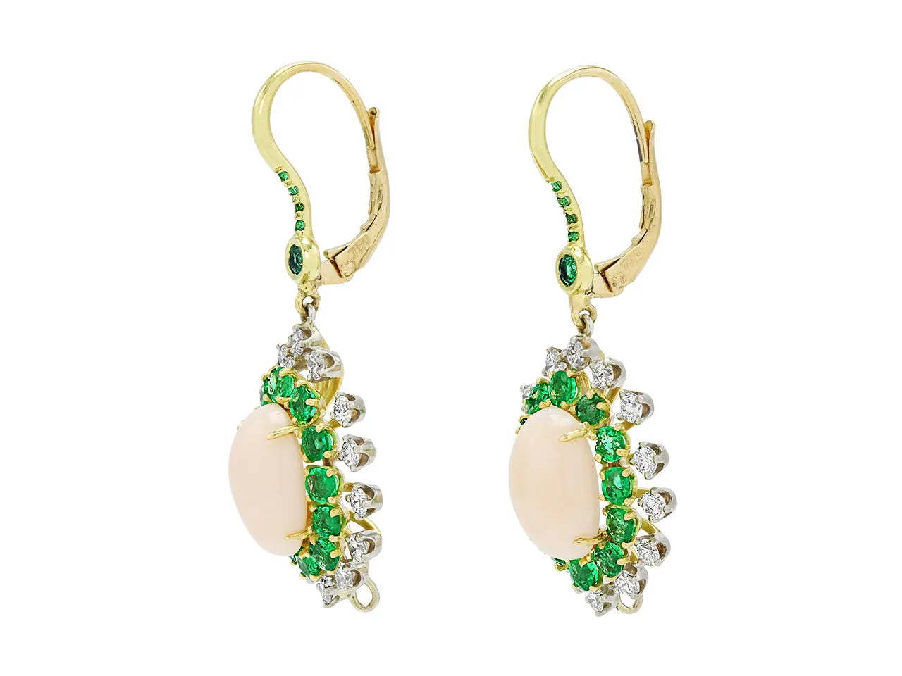 Beladora 'Bespoke' Coral, Emerald and Diamond Earrings in 18K