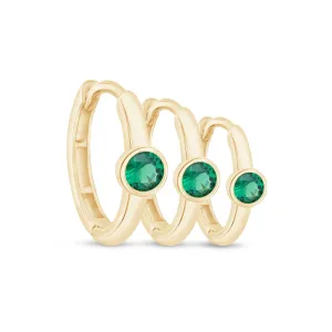 Bezel Set Emerald Huggie in  Gold